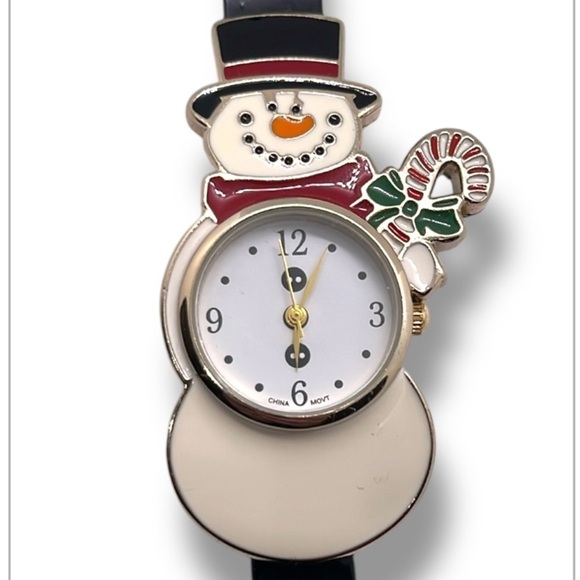Kim Rogers Snowman Watch with Candy Cane Accent and Faux Patent Leather Strap - Picture 1 of 10